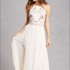 Floral Embroided White Long Maxi Dress